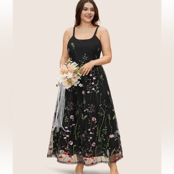 BloomChic Plus Size U Neck Floral Embroidered Mesh Cami Dress - Picture 1 of 5